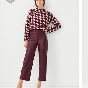 Ann Taylor Cropped Wide-Leg Faux Leather Pants in Burgundy